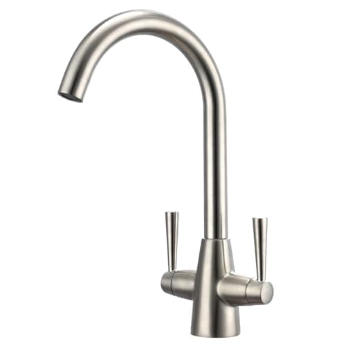 Image of Peppermint Kitchen Taps Mixer Brushed Nickel Kitchen Tap Dual Lever Brushed Steel Mixer Taps for Kitchens Sink 1 Hole Streamlined Vintage Stainless Steel Mixers Tap for Sink