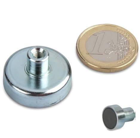 Image of 5 x Ferrite Flat Pot Magnet Ø 25,0 mm x 4,5 mm with internal thread M4 x 6,5 mm - holds 4,0 kg - 5 pieces - Magnetic systems with screw socket