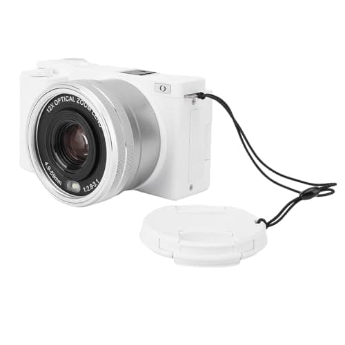 Image of Hamwesh Digital Camera, 5K 72MP 12X Optical Zoom 5K Digital Camera, 72MP with Flip Screen LED Flash Multiple Filters for Landscape Portrait Photography (White)