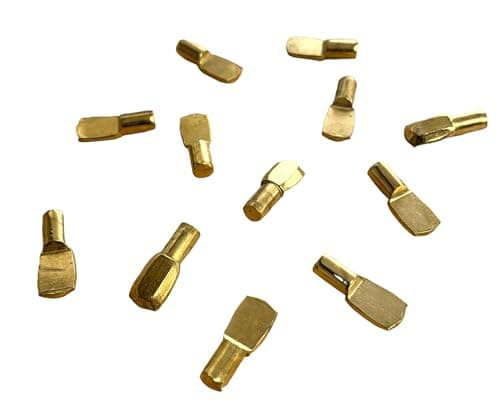Image of JAM2DAY 12 x Shelf Support Studs Pegs for Standard 5 mm Hole - Strong 60kg Load Capacity (Spade Type - Brass)