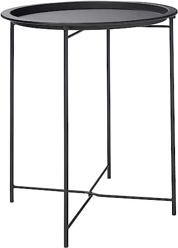 Image of Trendi® Round/Metal Folding/Side Table Tray Top Light/Portable/Coffee/Night Stand (Black)