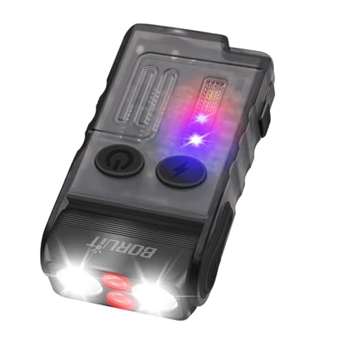 Image of BORUIT V20 Small Torches LED Super Bright 1000 Lumen, 180° Swivels EDC Keyring Torch, 110dB Buzzer, 13 Modes Mini USB C Rechargeable Pocket Flashlight with COB Light, Clip, Magnetic(Black)