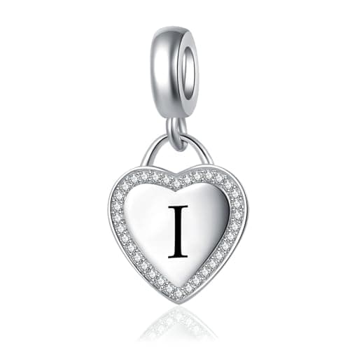 Image of LSxAB Initial I Letter Love Heart Alphabet Dangle Charms Compatible with Pandora Charm Bracelets for Women