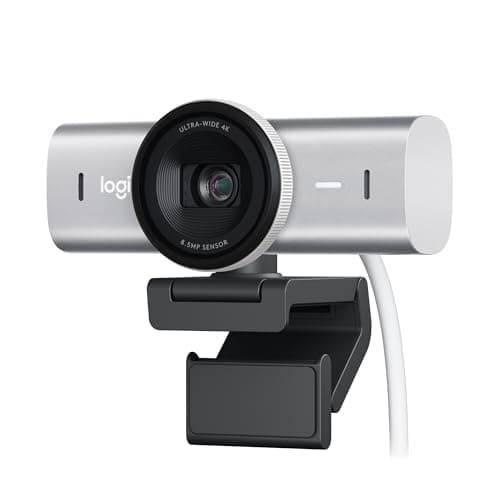 Image of Logitech MX Brio Ultra HD 4K Collaboration and Streaming Webcam, 1080p at 60 FPS, Dual Noise Reducing Mics, Show Mode, USB-C, Webcam Cover, Works with Microsoft Teams, Zoom, Google Meet, Pale Grey