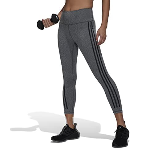 Image of adidas Women's Size Optime Training Icons 3-Stripes 7/8 Tights, Dark Grey Heather, X-Large/Tall