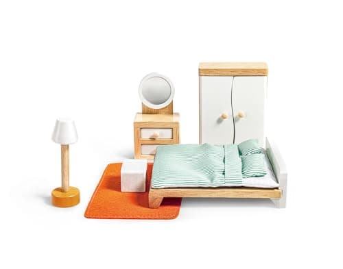 Image of Hape Master bedroom | Wooden Bedroom Set | Wooden Dollhouse Furniture Set | Dolls House Accessories | For 3 Years +
