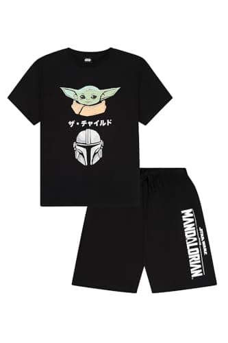 Image of Star Wars Mens The Mandalorian Grogu Short Black Pyjamas (Large)