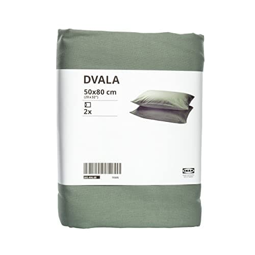 Image of Ikea DVALA Pillowcases, Grey-Green, 50 x 80 cm, 100% Cotton, 205.496.68 - Pack of 2