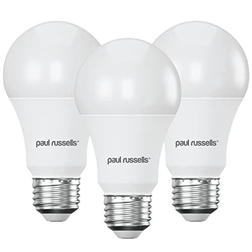 Image of paul russells E27 Edison Screw LED Light, 13W = 100W Equivalent Bulbs, 1521 Lumens, 2700K Standard ES A60 LED GLS – Bright Large Energy Saving Non-Dimmable Lightbulbs, Warm White Frosted, 3 Pack