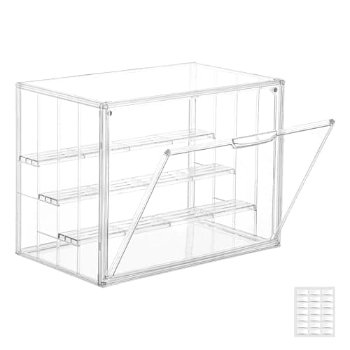 Image of Attelite Acrylic Display Case,Upgrade 4 Tiers Clear Display Case with 3 Adjustable divider, Stackable Large Storage Box with Magnetic Door for Collectibles Action Figures