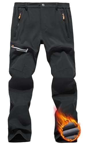 Image of Peakwell Men's Waterproof Hiking Trousers Outdoor Fleece Lined Work Walking Pants with Zip Pockets, Black, 30