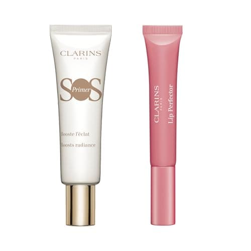 Image of Prime and Pout Bundle | Gift Set | Contains Clarins SOS Primer White 30ml + Clarins Lip Perfector 01 Rose Shimmer 12ml