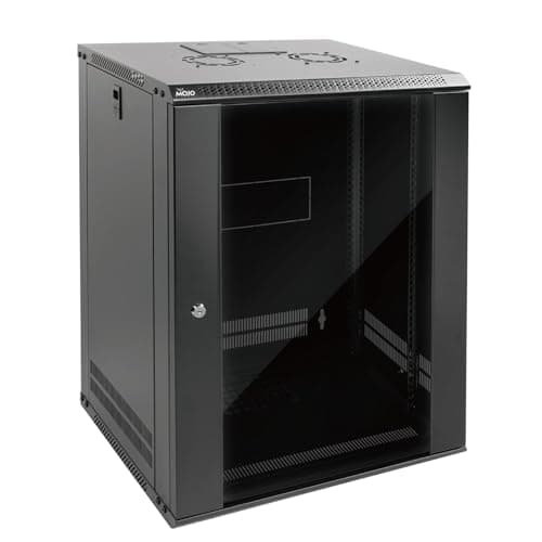 Image of Tecmojo 15U 450mm Depth Wall Mount Server Cabinet IT Network Rack Enclosure Lockable Door and Side Panels Black, Standard Glass Door, for 19" IT Equipment, A/V Devices, Flat Package