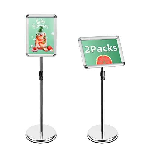 Image of Mutualsign A4 Stand Sign Holder Display Free Standing Signs Aluminium Floor Poster Stands for Information, Menu, Notice, Silver, 2Packs
