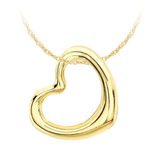 Image of CARISSIMA Women's 9 ct Yellow Gold 12 x 14 mm Heart Slider Pendant on 9 ct Yellow Gold 0.9 mm Diamond Cut Twist Curb Chain Necklace of Length 46 cm/18 Inch