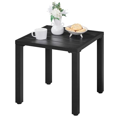Image of Yaheetech Garden Table, Outdoor Side/End Table, Small Metal Rectangular Tea Bistro Side Table, Patio Coffee Bistro Side Table for Outdoor Indoor, Weather Resistant, Black