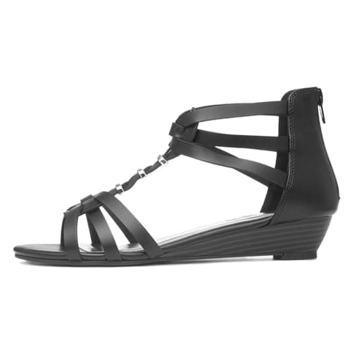 Image of Lilley Womens Black Wedge Zip Up Gladiator Sandal - Size 6 UK - Black