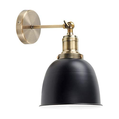 Image of MiniSun | Retro Style Antique Brass Wall Light with a Gloss Black Dome Shade | Wall Spotlights, Home Décor & Improvement Essential | Includes 4W LED Bulb [2700K Warm White] | Mains Wired