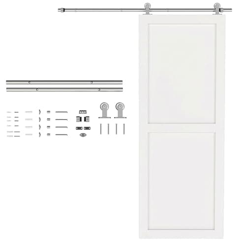 Image of HOMCOM 5FT/150cm Sliding Barn Door Hardware Track Kit, 80kg Heavy Duty Stainless Steel Sliding Door Rail with T Shape Hanger for Single Wooden Door, Fit Over 30mm Thickness, Silver Tone