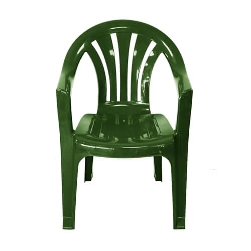 Image of Plastic Garden Chairs - GREEN Single Chair - Stackable with Woven Detail Low Back Design - Indoor or Outdoor Use - Suitable for Patio, Parties, Picnics or Camping.