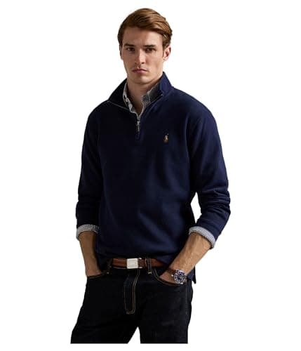 Image of Polo Ralph Lauren Men's Long Sleeve Fleece Quarter Zip Sweatshirt, Cruise Navy, Large