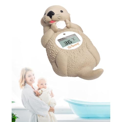 Image of Doliyearning Sea Otter Baby Bath Thermometer,The Infant Baby Bath Floating Toy Safety Temperature Water Thermometer, BPA Free, New Baby Essentials (white grey)