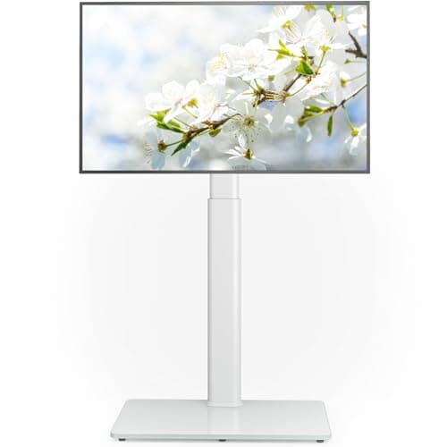 Image of Universal Floor TV Stand with Mount 70 Degree Swivel 9 Level Height Adjustable and Space Saving Design for Most 27 to 65 inch LCD, LED OLED TVs, Perfect for Corner & Bedroom White AX1006TW