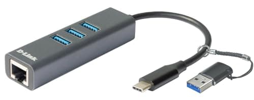 Image of D-Link DUB-2332 USB-C/USB to Gigabit Ethernet Adapter with 3 USB 3.0 ports. USB-C Thunderbolt or 3.0 to RJ45 Gigabit LAN for PC, MacBook Pro, MacBook Air, iPad Pro, Chromebook, Surface Pro and More