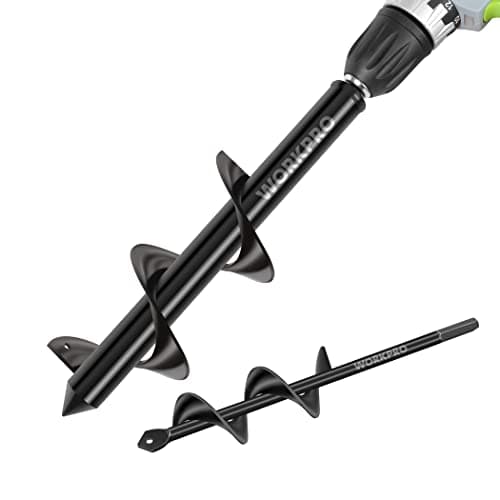 Image of WORKPRO Auger Drill Bit Set with Hex Drive 2-Piece, Garden Post Hole Digger for Planting Bulbs Seedlings, 4x22 cm, 8 x 30 cm