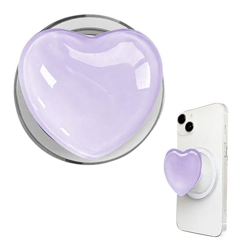Image of Magnetic Phone Grip with Expanding Kickstand - Cute Heart-Shape Design, Extendable Holder & Stand Compatible with Cases & Wireless Charging for Smartphones Tablets (Purple)