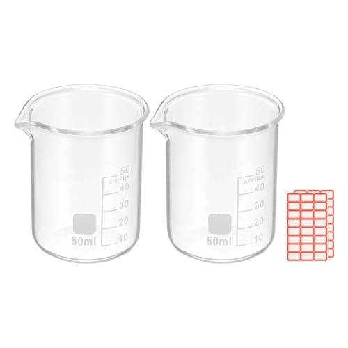 Image of PATIKIL 50ml Glass Beaker, 2 Pack Measuring Glass Beaker Graduated Borosilicate Lab Cups Mug Low Form Heat Safe Transparent with Spout Label for Laboratory Science Kitchen Liquids