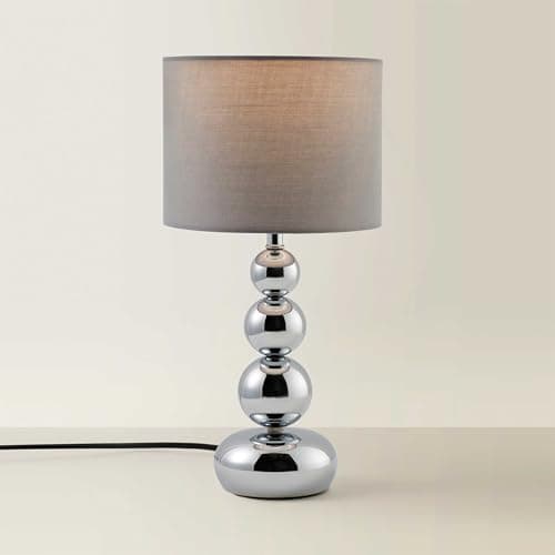 Image of MiniSun | Modern Polished Chrome Stacked Ball Table Lamp with a Grey Faux Silk Shade | Table Lamps, Home Décor & Improvement Essential