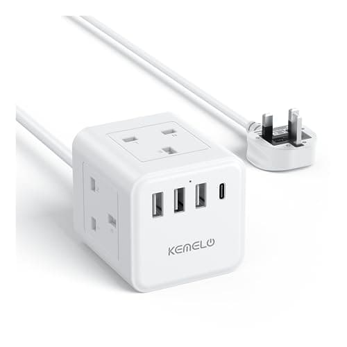 Image of Cube Extension Lead with USB, 4 Way (13A/3250W) Plug Extension Socket, Child Safety Extension Cord,White Cube Power Strip,3M Extension Cords for Home Dorm Office
