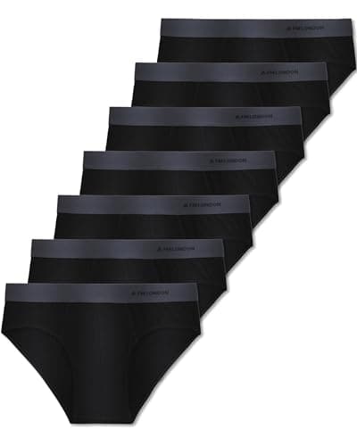 Image of FM London 7-pack Essentials Mens Briefs - Tagless, Cotton Rich, Modern Mens Underpants with Anti-roll elasticated Waistband, Black, XL