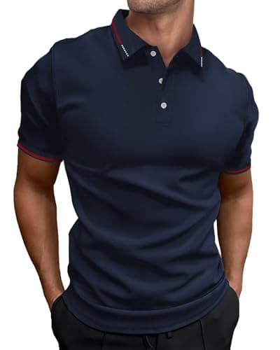 Image of HMIYA Men's Pique Polo Shirt Short Sleeve Golf Polos,Navy,3XL