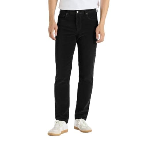 Image of Thread Bloom Mens Corduroy Trousers Regular Fit Casual Classic Stretch Cotton Business Office Straight Leg Flat Front Cord Trousers Size 32-44 (36W / 32L, Black)