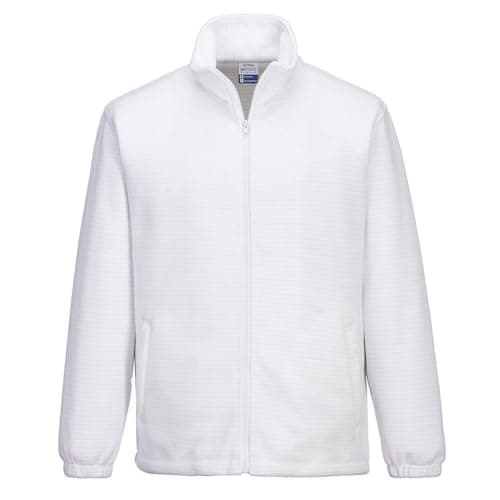 Image of Portwest AS26 Anti-Static ESD Fleece Jacket CE Certified EN 61340 Workwear with Zipped Pockets Carbon Fibre Midlayer Polar Fleece 280g, White, XL