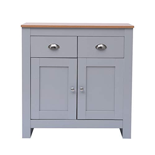 Image of Kingwudo® White/Grey Living Room 2 Drawers 2 Doors Cupboard with Storage Free Standing Cabinet,79x35x81cm (grey)