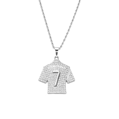 Image of QKEOISUD Football Fan's Favorite: Number 7 Soccer Cloth Pendant Necklace Mens Football Fan's Sport Jersey Punk Alloy Silver with Diamonds Hip Hop Charm Jewelry Pendant Presents