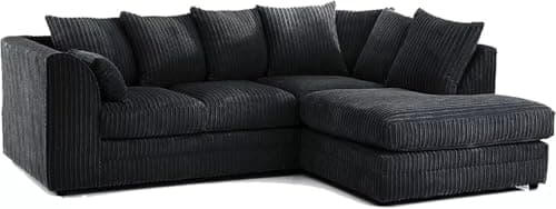 Image of CHICAGO JUMBO CORD CORNER SOFA 5 COLOURS - LEFT/RIGHT HAND (Black Jumbo Cord, Right Hand Corner Sofa)