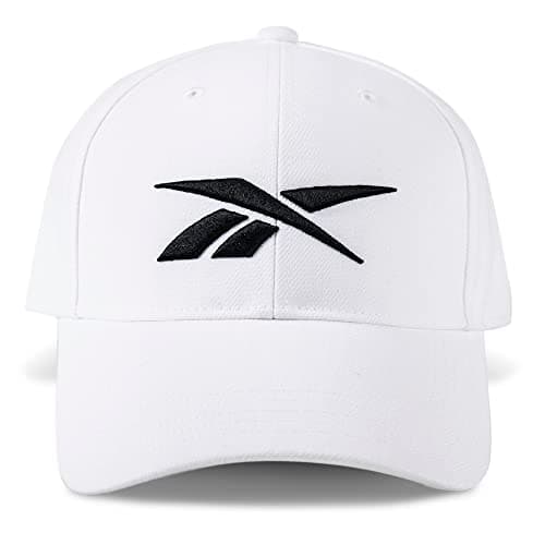 Image of Reebok Unisex's [Ree] cycled Vector Baseball Cap-Medium Curved Brim with Breathable Design and Adjustable Snapback Closure, White, One Size