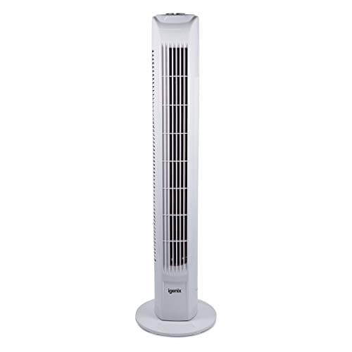 Image of Igenix DF0035T Oscillating Tower Fan with 7.5 Hour Timer and Remote Control, 3 Speed Settings and Quiet Operation, Plastic, 45 W, White