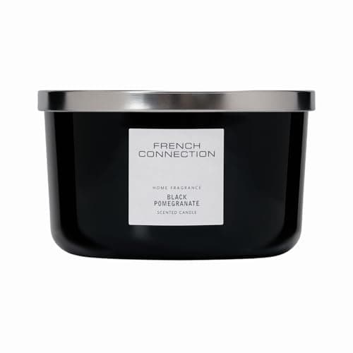Image of French Connection Black Collection Scented Jar Candle | Premium Shea Butter Wax | Long Burning Candles Gifts Box for Her | (Large - 436G, Black Pomegranate)