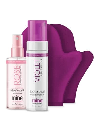Image of MINETAN BODY.SKIN Best Sellers Self Tanner Bundle | Bundle & Save With Our Cult Faves - Includes 4 Items, Violet Self Tanner, Rose Face Tanner, Self Tanner Mitt Applicator + Exfoliating Self Tan Mitt