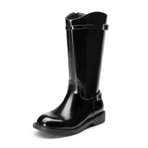 Image of DREAM PAIRS Girls Knee High Boots Side Zipper Riding Shoes for Little Kid/Big Kid,Size 4 Big Kid,All Black,KKUMKB2501