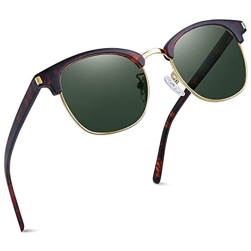 Image of Joopin Half Frame Polarised Sunglasses Man UV400 Protection Retro Classic Horn Rimmed Sunglasses for Men Womens Olive Green