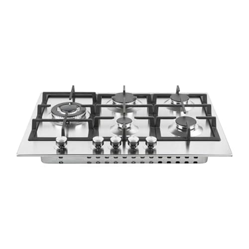 Image of Cookology GH700SS 70cm Cooktop Burner Gas Hob in Stainless Steel - 5 Cooking Zones - Cast Iron Pan Supports - Wok Burner - Automatic Ignition Dials