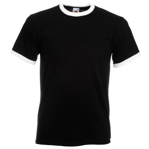 Image of Fruit of the Loom Mens Ringer Short Sleeve T-Shirt (M) (Black/White)