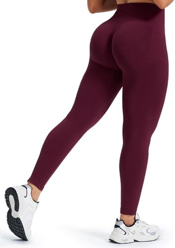 Image of JOYSPELS Gym Leggings for Women Seamless Ruched Scrunch Bums Lifting Workout Activewear Leggings High Waist Tummy Control Yoga Pants UK Cordovan Red XS