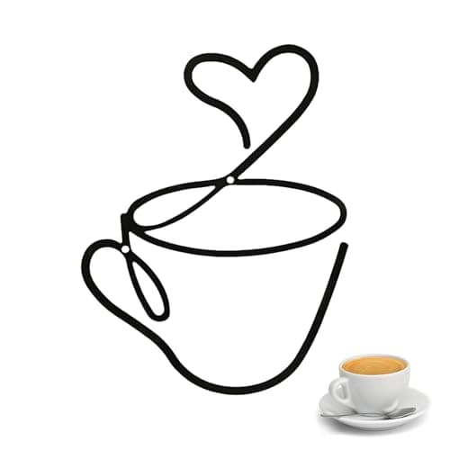 Image of Black Metal Coffee Cup Wall Art Sign, Elegant Coffee Bar Accessories Decor, Modern Kitchen Wall Decoration, Stylish Metal Accent for Home Coffee Station, Café, Dining Room, Coffee Lovers Home Decor